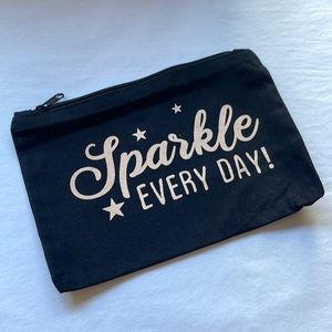 Black cosmetic makeup bag zipper closure lightweight canvas NWOT pink an…